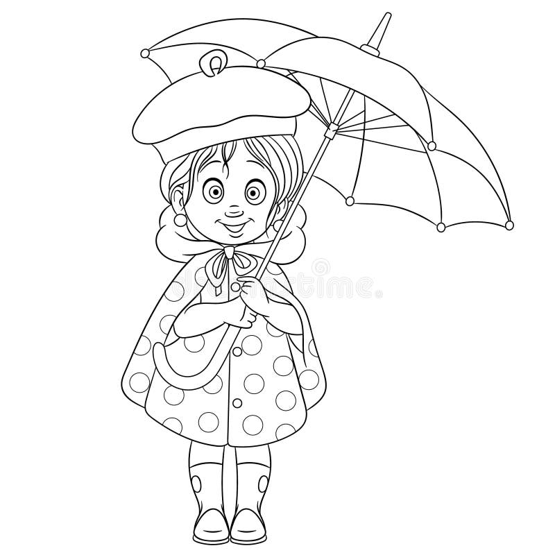 Fille avec le parapluie illustration de vecteur. Illustration du baisse