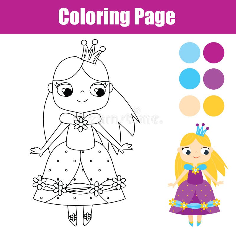 Page de coloration avec les prnicess mignons Jeu éducatif illustration stock Page de coloration avec les prnicess mignons Jeu éducatif illustration stock