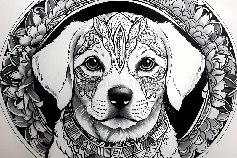 Printable coloring page of cute dog on white background - mandala theme. Printable coloring page of cute dog on white background - mandala theme