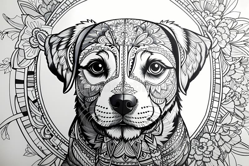 Printable coloring page of cute dog on white background - mandala theme. Printable coloring page of cute dog on white background - mandala theme