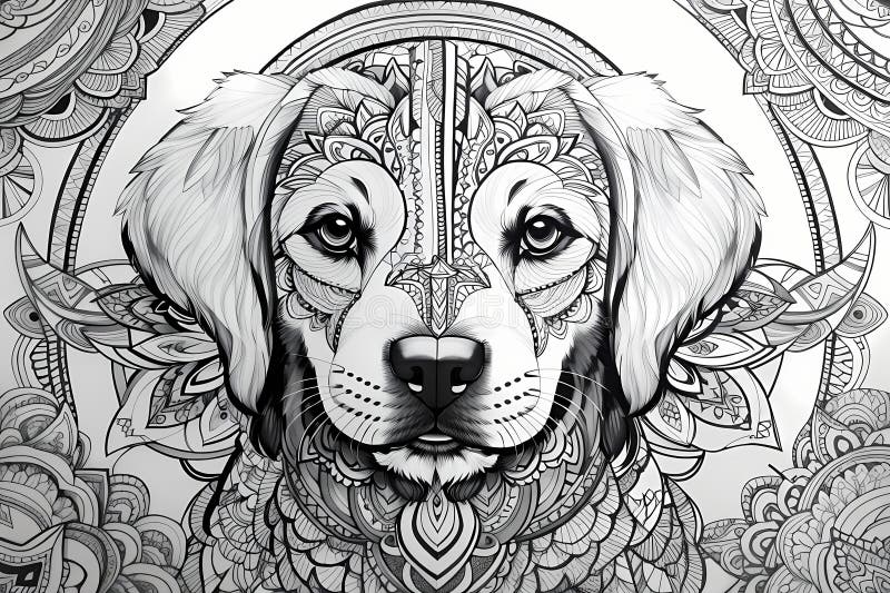Printable coloring page of cute dog on white background - mandala theme. Printable coloring page of cute dog on white background - mandala theme