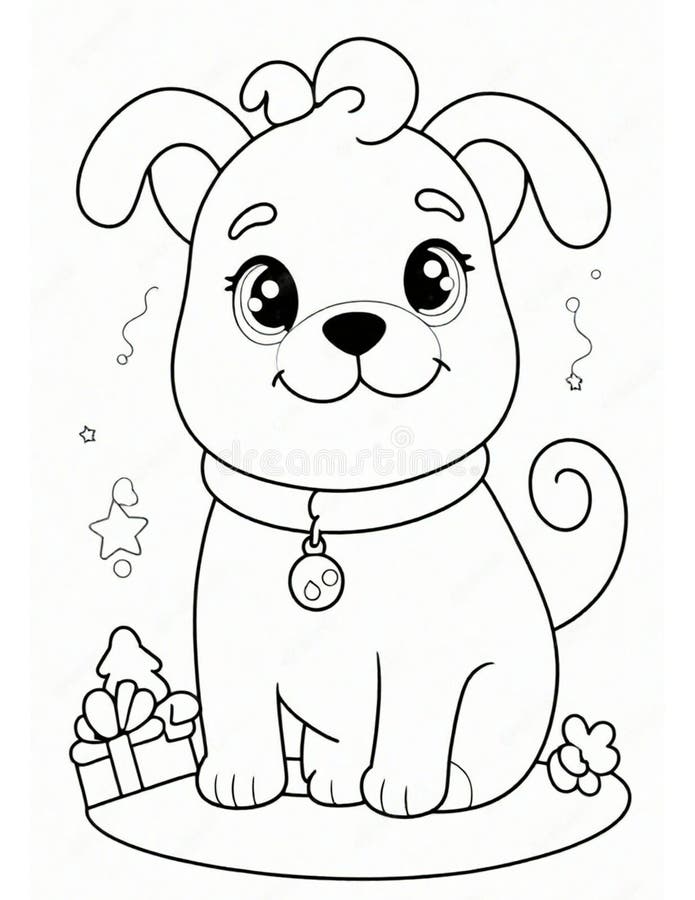 dog cool coloring page for winter and christmas for kids. dog cool coloring page for winter and christmas for kids