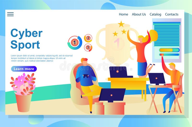 Page de site Web au sujet des activités de cyber, les gens concurrençant et gagnant dans quelques jeux virtuels illustration de vecteur Page de site Web au sujet des activités de cyber, les gens concurrençant et gagnant dans quelques jeux virtuels illustration de vecteur