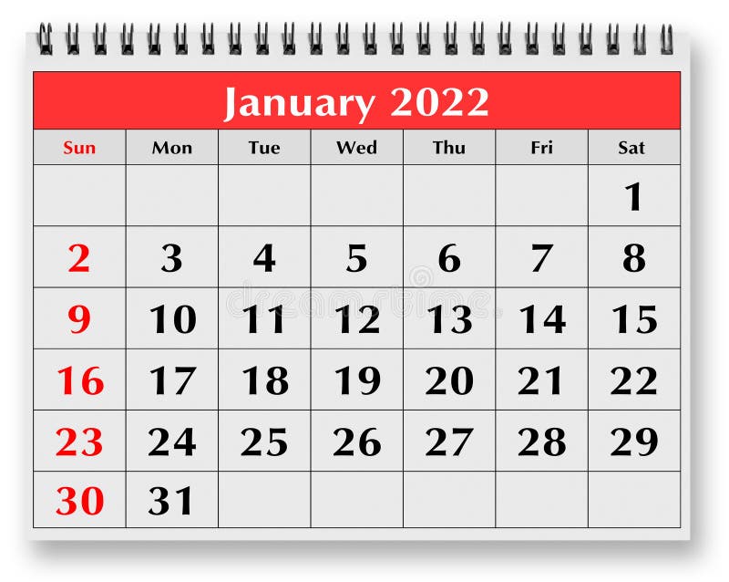 Page du calendrier annuel mensuel janvier 2022