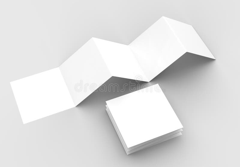 10 Page Leaflet, 5 Panel Accordion Fold Square Brochure Mock Up Stock