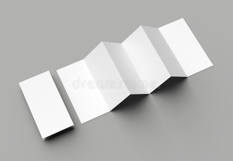 12 page leaflet, 6 panel accordion fold - Z fold vertical brochure mock up isolated on gray background. 3D illustration