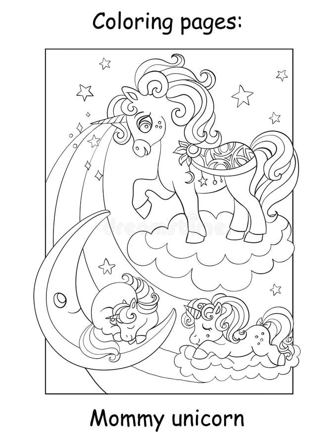 Page Livre De Coloriage Maman Licorne Avec Des Bebes Illustration De Vecteur Illustration Du Affiche Mythologie