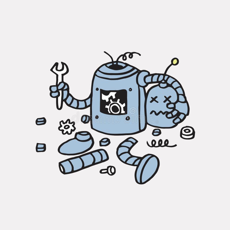 Pagina nu s-a găsit eroarea 404. șablon vectorial desenat manual robot rupt vector illustration