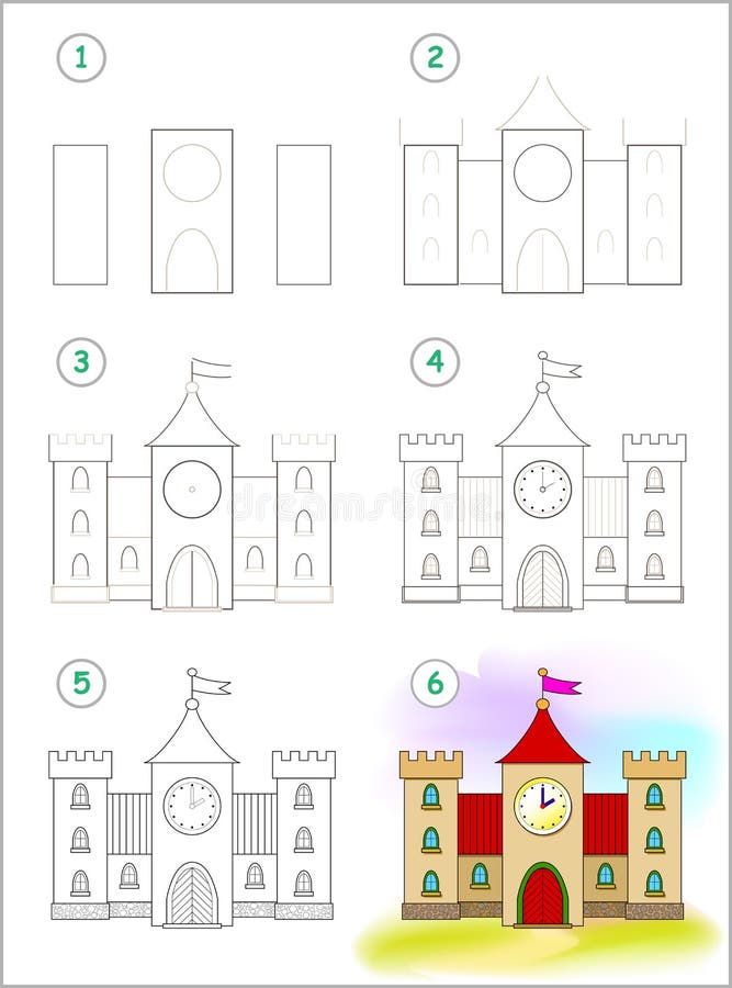 Como Desenhar Castelo Passo Passo Tutorial Desenho Jogo Educacional Simples  imagem vetorial de Abeille12© 655715982
