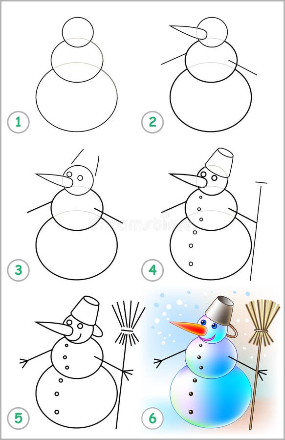 Drawing Tutorial For Children. How To Draw The Funny Snowman Royalty Free  SVG, Cliparts, Vectors, and Stock Illustration. Image 52992221.