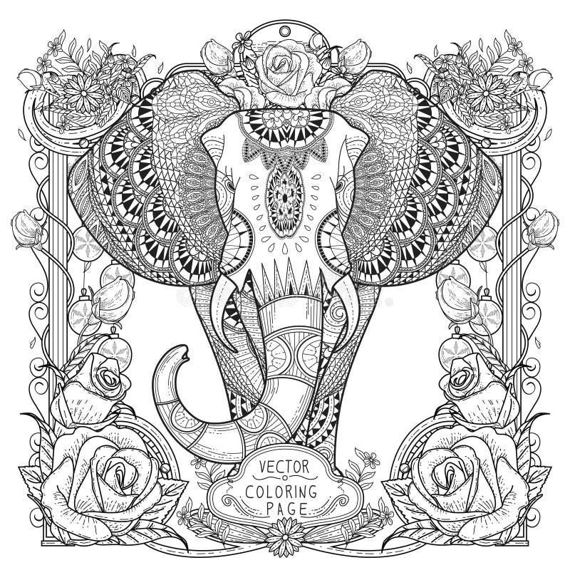 Splendid elephant coloring page in exquisite style. Splendid elephant coloring page in exquisite style