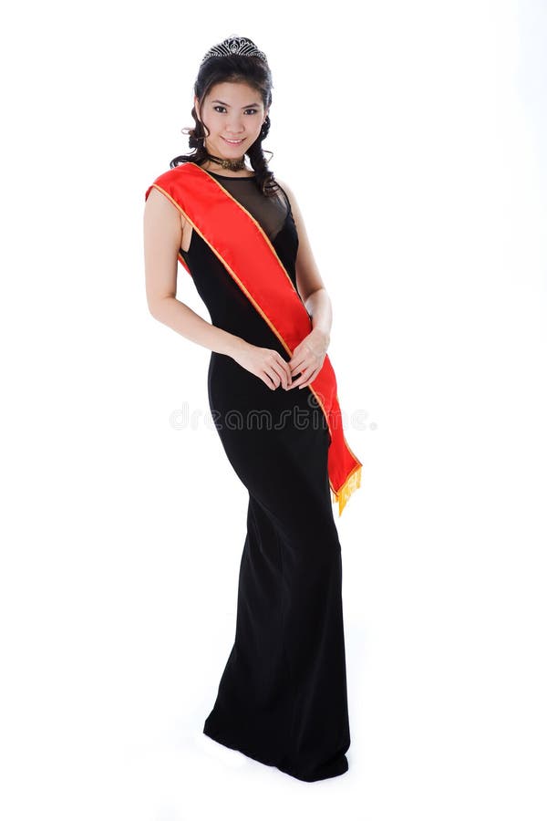 Pageant queen wearing red sash