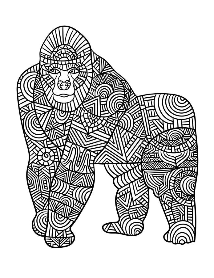 Pages De Coloriage De Gorilla Mandala Pour Adultes Illustration de Vecteur  - Illustration du gorille, noir: 247191484