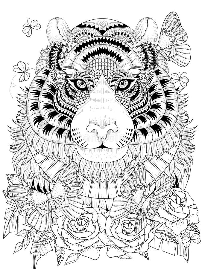 Pagina adulta di coloritura della tigre imponente