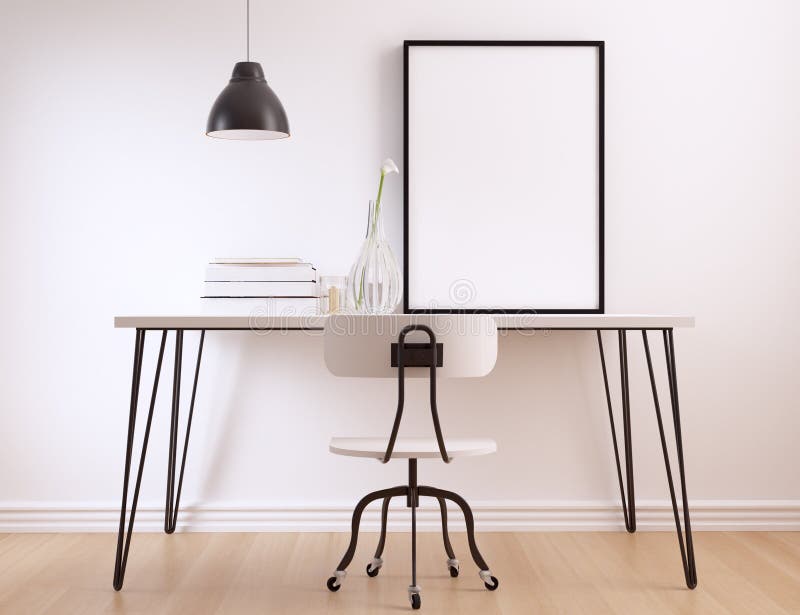 Pagina in bianco del manifesto su area di lavoro interna minimalista moderna royalty illustrazione gratis