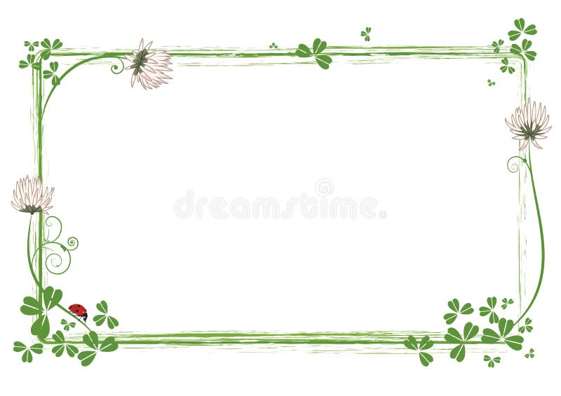 Pagina con i fiori del trifoglio e della coccinella royalty illustrazione gratis Pagina con i fiori del trifoglio e della coccinella royalty illustrazione gratis