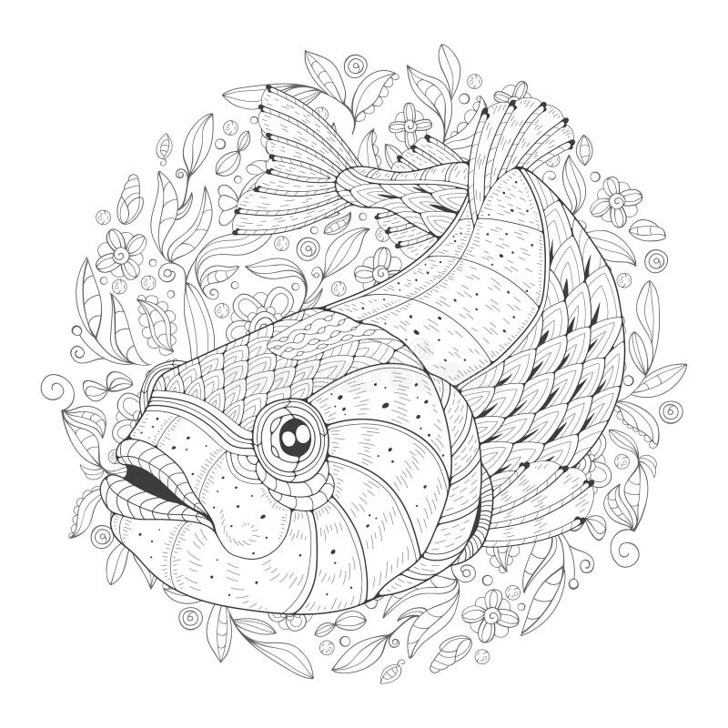 Pagina di coloritura con la trota illustrazione di stock Pagina di coloritura con la trota illustrazione di stock