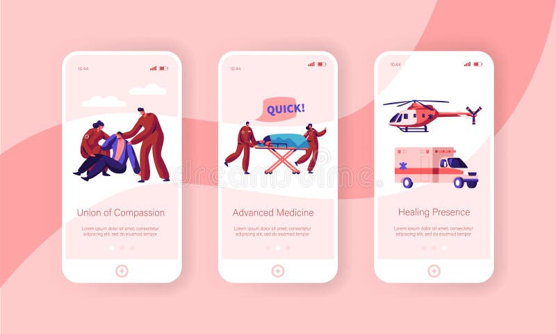 Pagina professionale di Team Care Health Mobile App dell'ambulanza a bordo dell'insieme dello schermo Carattere veloce di traspor royalty illustrazione gratis Pagina professionale di Team Care Health Mobile App dell'ambulanza a bordo dell'insieme dello schermo Carattere veloce di traspor royalty illustrazione gratis