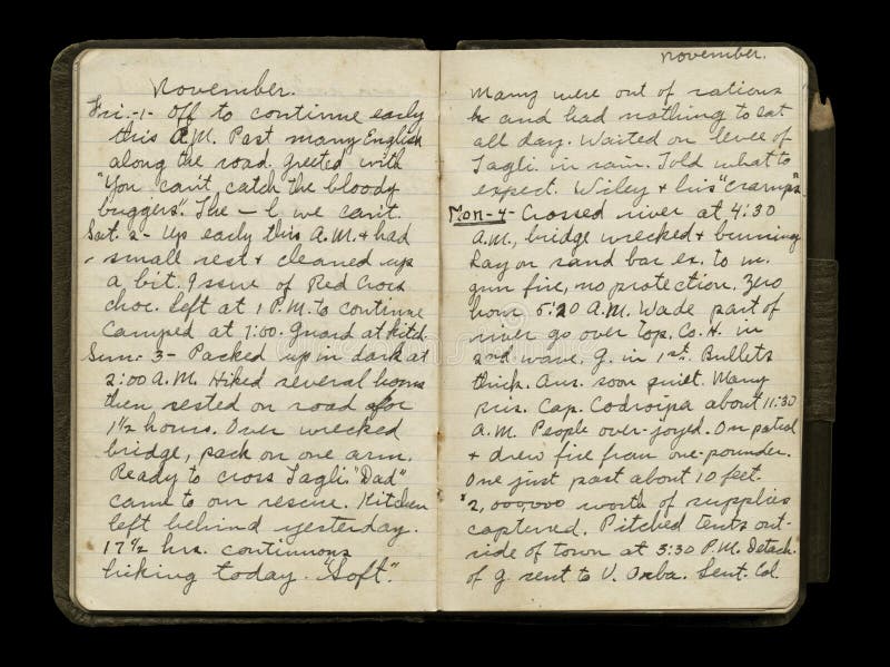 Paginaciones del diario del soldado de la Primera Guerra Mundial