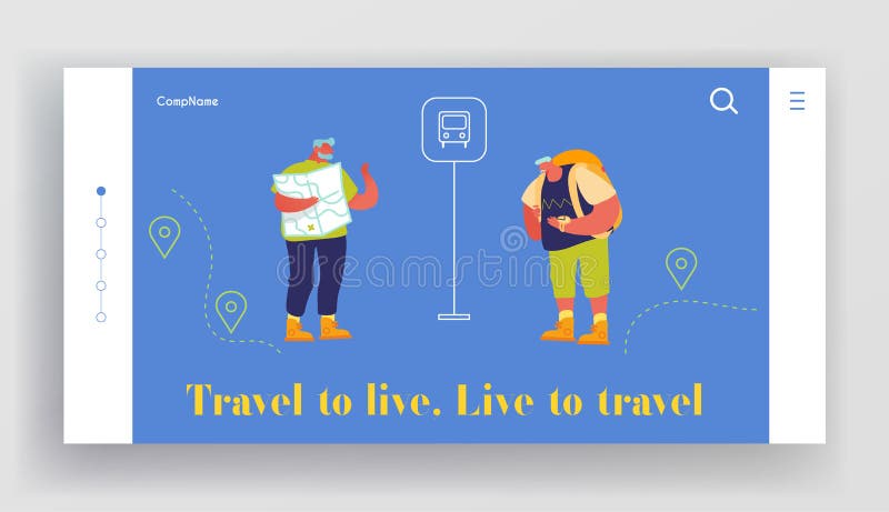 Pagină de aterizare pe site-ul web al excursiei privind pensionarii activi. turiști seniori care caută locuri în oraș străin utili stock illustration