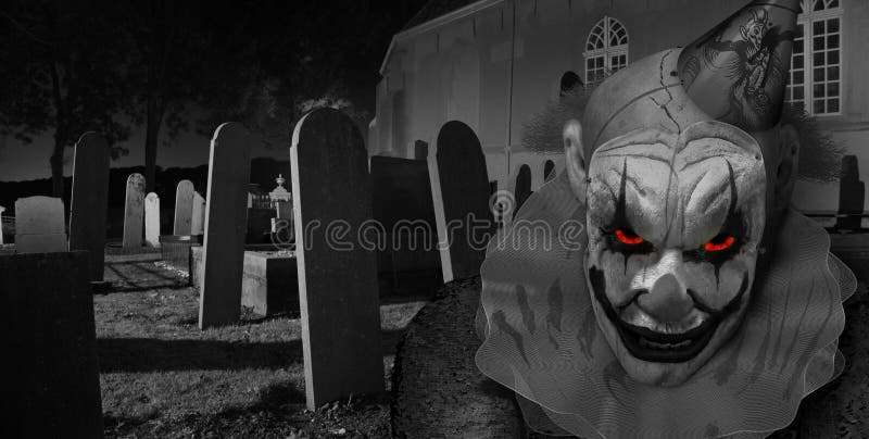 Pagliaccio terrificante di orrore in cimitero illustrazione vettoriale Pagliaccio terrificante di orrore in cimitero illustrazione vettoriale