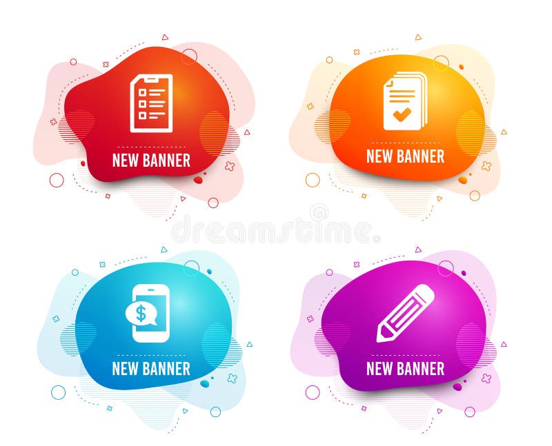 Pago del folleto, del teléfono e iconos de la lista de control Muestra del lápiz El ejemplo de los documentos, paga móvil, lista ilustración del vector Pago del folleto, del teléfono e iconos de la lista de control Muestra del lápiz El ejemplo de los documentos, paga móvil, lista ilustración del vector