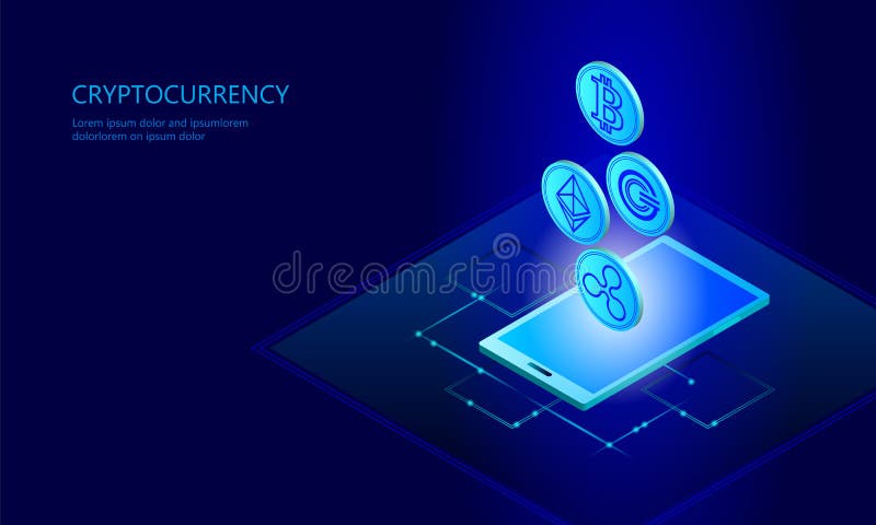 Pago en línea del cryptocurrency de la moneda de la ondulación de Ethereum Bitcoin del smartphone del web digital de la célula In ilustración del vector Pago en línea del cryptocurrency de la moneda de la ondulación de Ethereum Bitcoin del smartphone del web digital de la célula In ilustración del vector