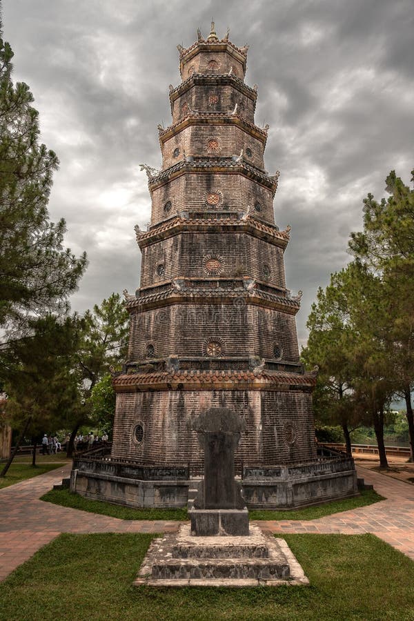 View of Pagoda Tien Mu (Vietnam). It's situated on Ha Khe hill, on the north bank of the Perfume River a few miles southwest of central Hue. View of Pagoda Tien Mu (Vietnam). It's situated on Ha Khe hill, on the north bank of the Perfume River a few miles southwest of central Hue.