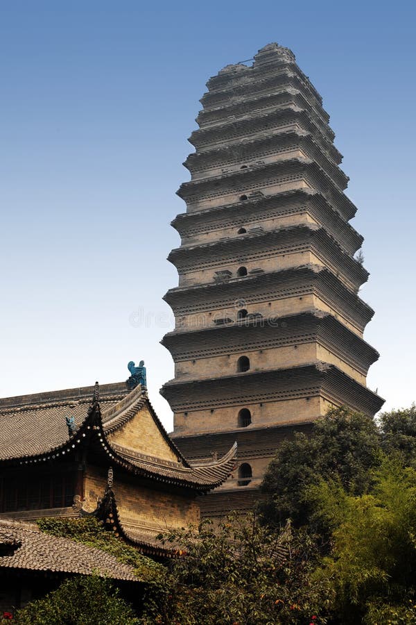 Small Wild Goose Pagoda - Xian - China. The Small Wild Goose Pagoda, sometimes Little Wild Goose Pagoda is in the city of Xi'an, China, the site of the old Han and Tang capital Chang'an. The pagoda stood 45m (147ft) until the 1556 Shaanxi earthquake. The earthquake shook the pagoda and damaged it so that it now stands at a height of 43m (141ft) with fifteen levels. Small Wild Goose Pagoda - Xian - China. The Small Wild Goose Pagoda, sometimes Little Wild Goose Pagoda is in the city of Xi'an, China, the site of the old Han and Tang capital Chang'an. The pagoda stood 45m (147ft) until the 1556 Shaanxi earthquake. The earthquake shook the pagoda and damaged it so that it now stands at a height of 43m (141ft) with fifteen levels.