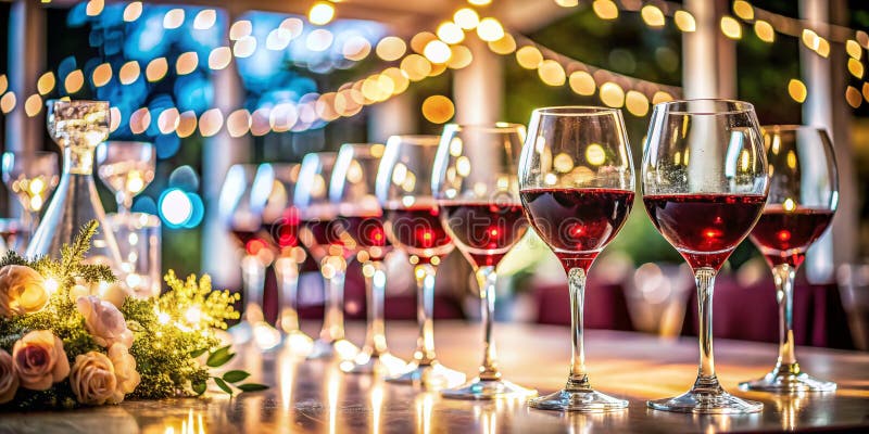 Pahare de vin excelente pe o masă albă și primitoare o sărbătoare luxoasă așteaptă capturarea opulenței și ceremoniei royalty free illustration