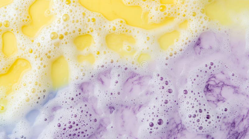 Paie Rainbow Bath Yellow Purple Swirls cu bule pe fond marmură stock illustration