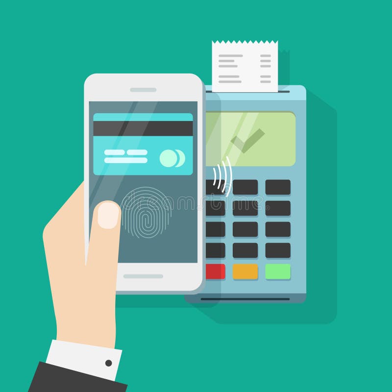 Paiement sans fil avec le téléphone portable et le terminal, salaire sans contact de smartphone illustration de vecteur Paiement sans fil avec le téléphone portable et le terminal, salaire sans contact de smartphone illustration de vecteur