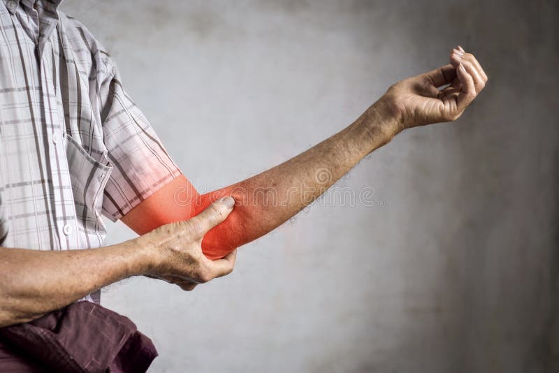 Pain in the Elbow Joint of Asian Elder Man. Concept of Elbow Pain or