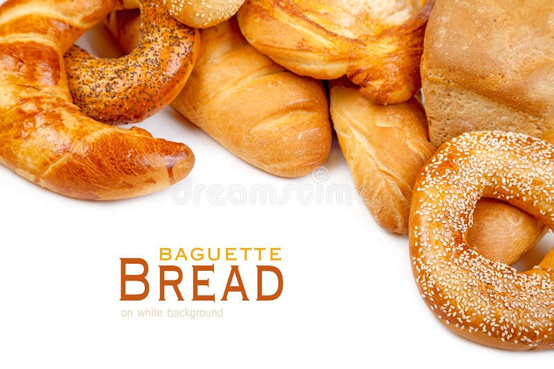 Pain, pain, baguette, bagel sur un blanc photos libres de droits Pain, pain, baguette, bagel sur un blanc photos libres de droits