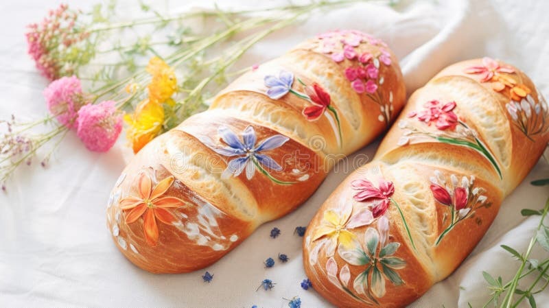 Pain peint avec la nourriture colorier pains peints à la main croûte savoureux et sain pain colorant aliments lumineux. artisanal. peintures artisanales sourdough art bricolage design maison hobby. photographie d'ai. ai généré.