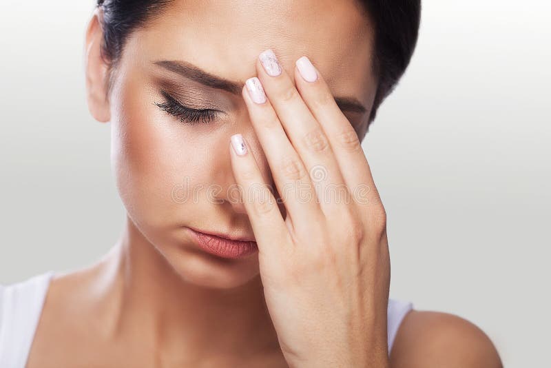 Pain Tired Exhausted Stressed Woman Suffering From Strong Eye Pa stock photography Pain Tired Exhausted Stressed Woman Suffering From Strong Eye Pa stock photography