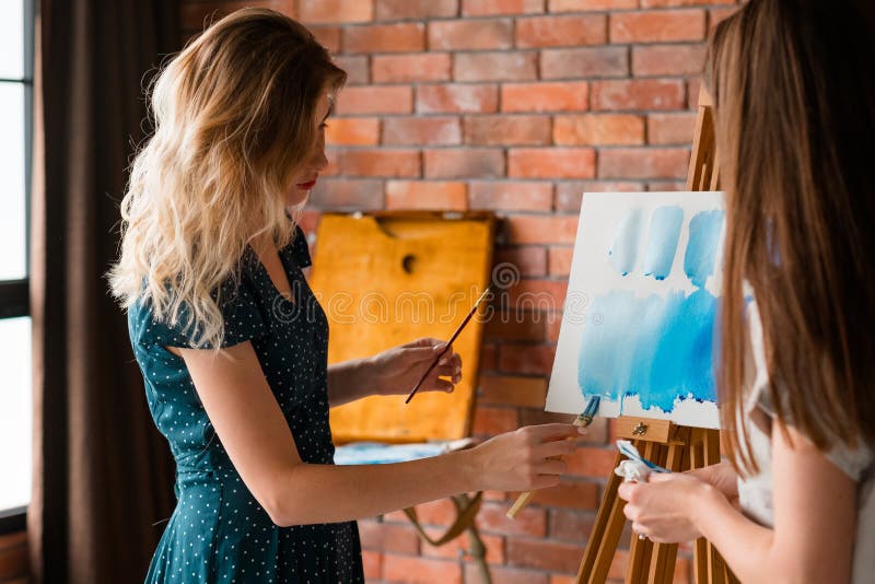 Paint Art Class Teacher Watercolor Technique Learn Stock Image Image