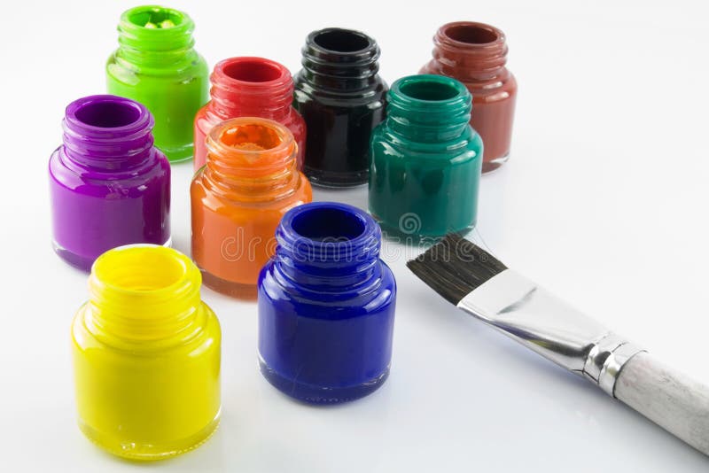 Paint bottles and brush stock image. Image of painting 6391741