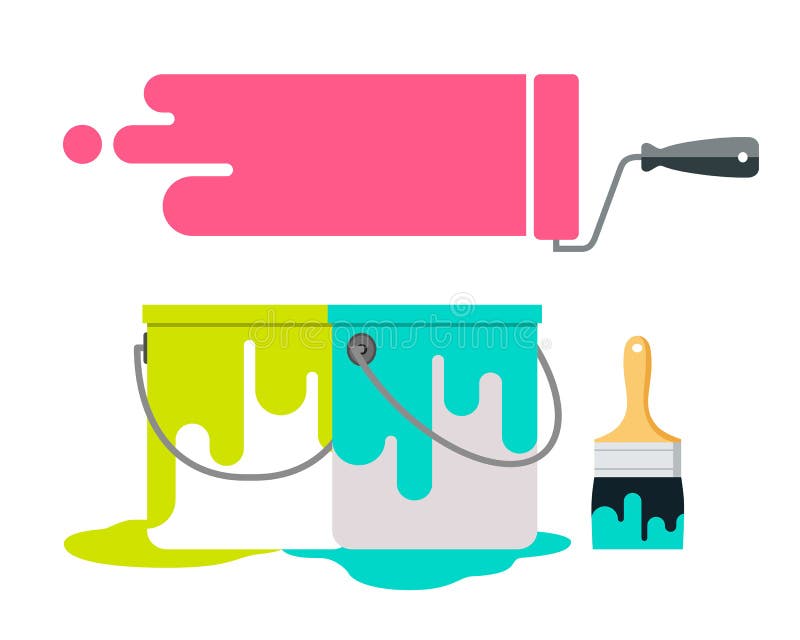 Paint Brush and Paint Bucket Vector Design Isolated on White Background