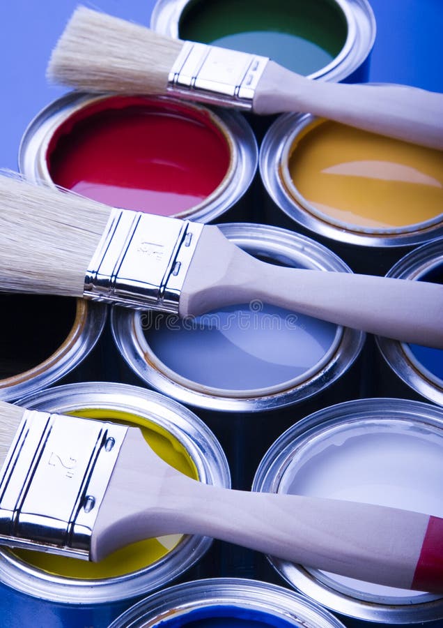Paint brush and cans stock photo. Image of paintbrush 2352234