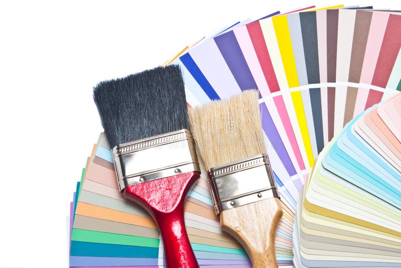 Color Palette Guide and Paint Brush Roller on Wood Board Editorial Image Image of swatch, wall