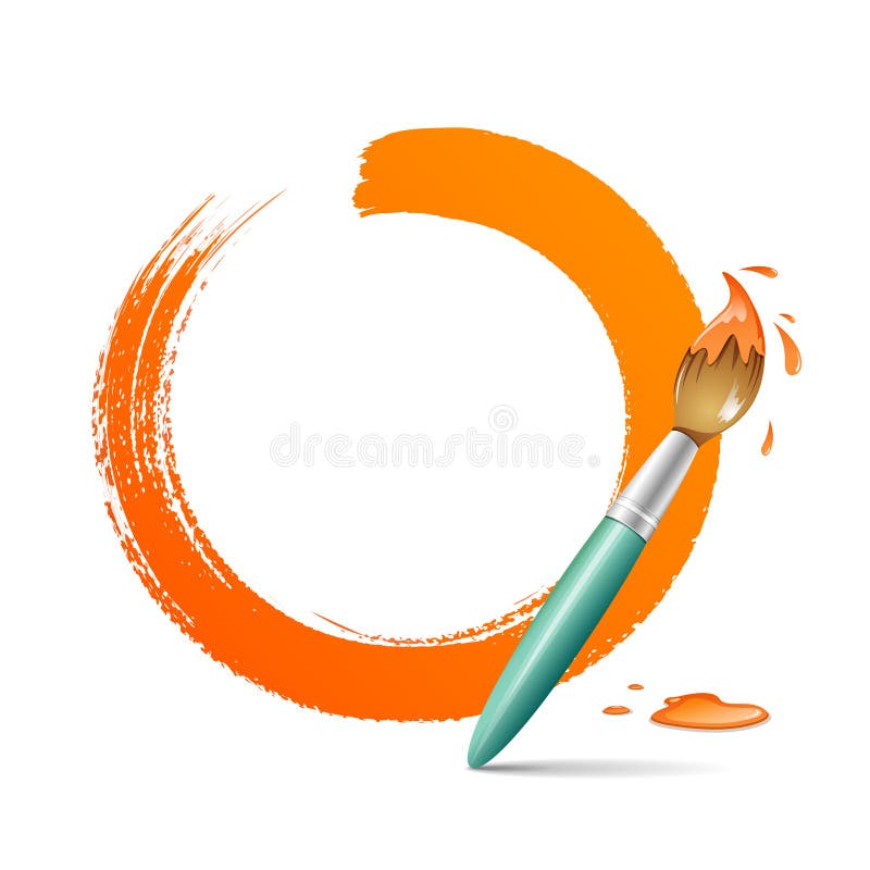 Paint brush. paint circle orange background
