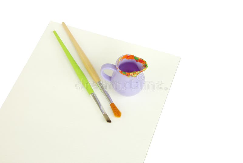 Paint Brush, Water Container with Painting Sheets Stock Image Image of hair, colourful 19246565