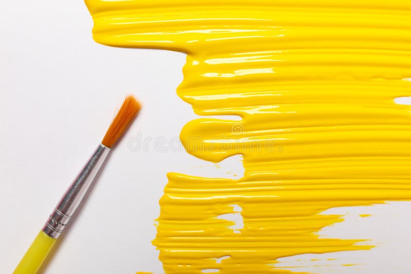 Paint Brush and Yellow Paint on White Background Stock Image Image of