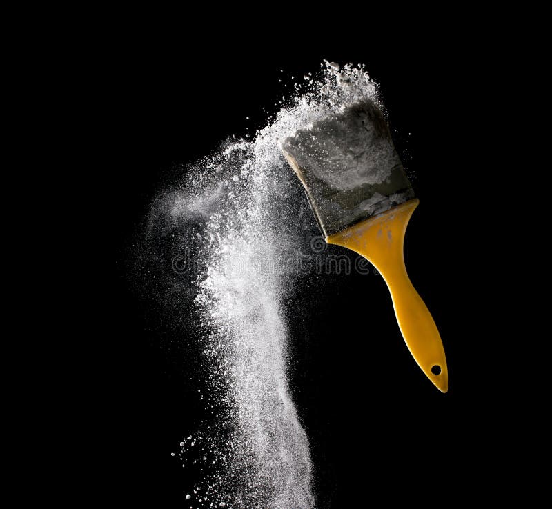 Paint Brushes with Abstract Powder Color Explosion Isolated on B Stock