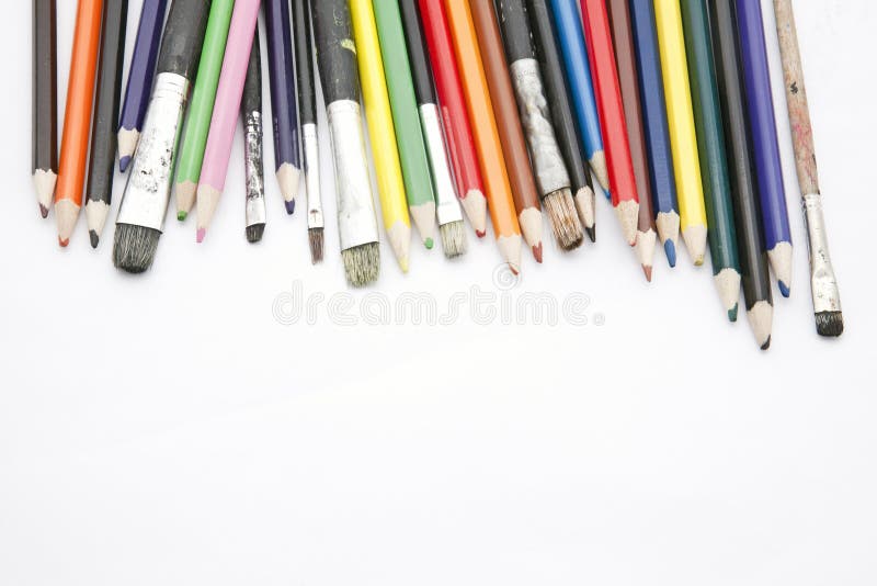 Paint Brushes And Color Pencils Stock Photo Image of bristles