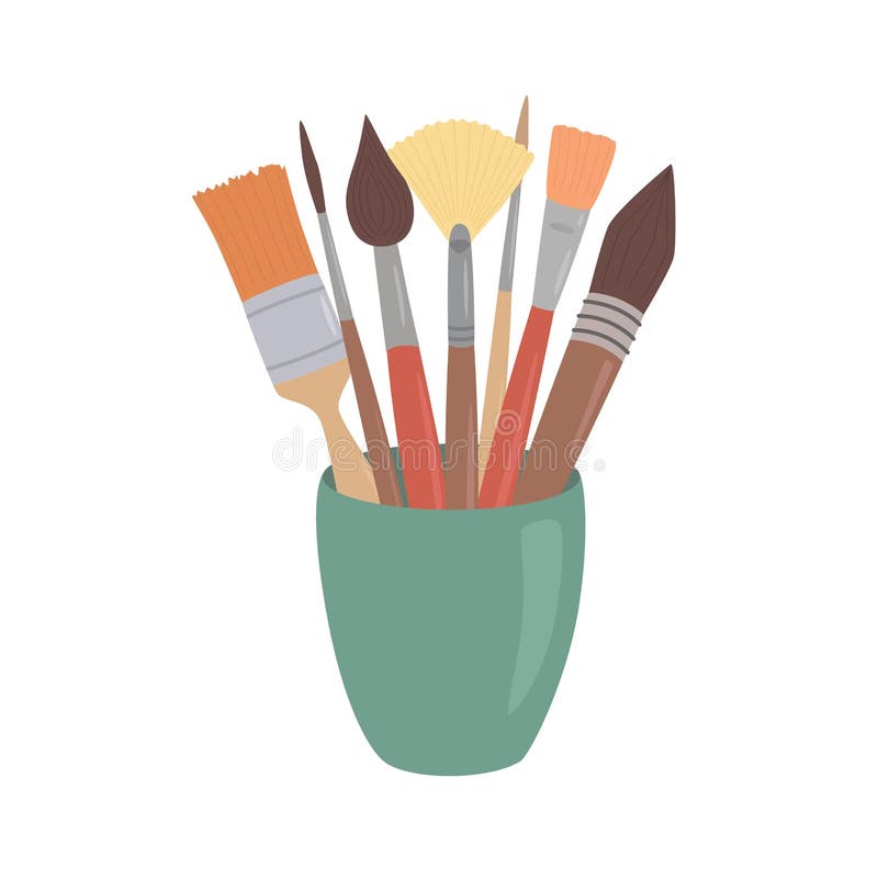 School Cup With Artistic Utensils Paint Brush Education Vector