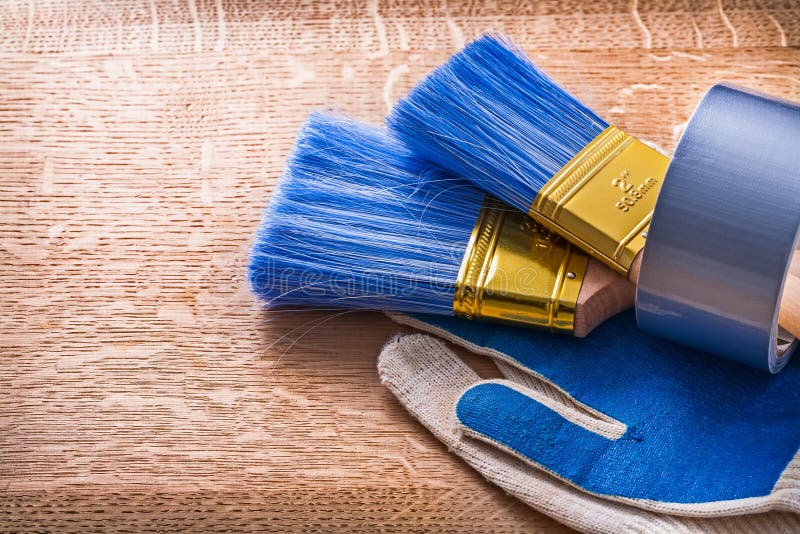 Paint Brushes in Duct Tape on Protective Gloves Stock Photo Image of