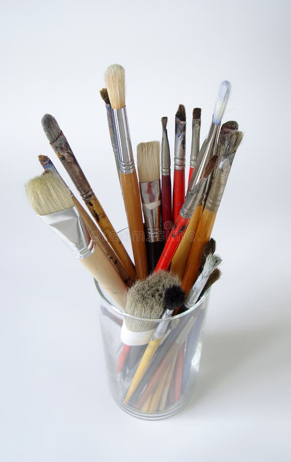 Paint Brushes In Glass Container Stock Photo Image of used, white