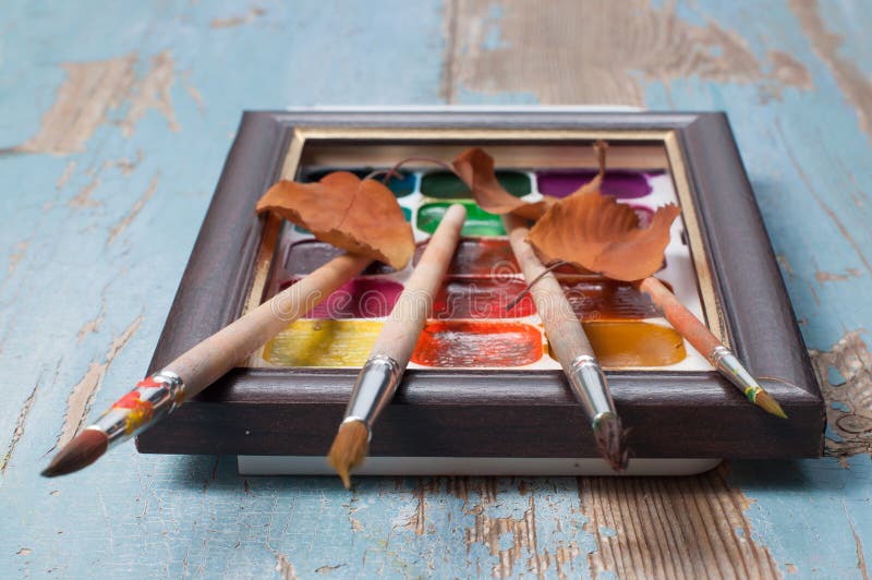 Paint Brushes , Paint and Frame Autumn Stock Photo Image of kind